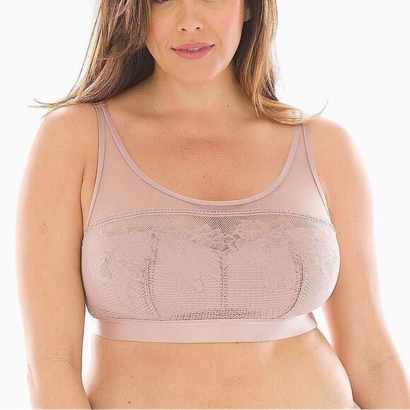 Soma Curves Scoop Neck Bralette padded lace tan beige mesh bra no underwire XL - Picture 1 of 8